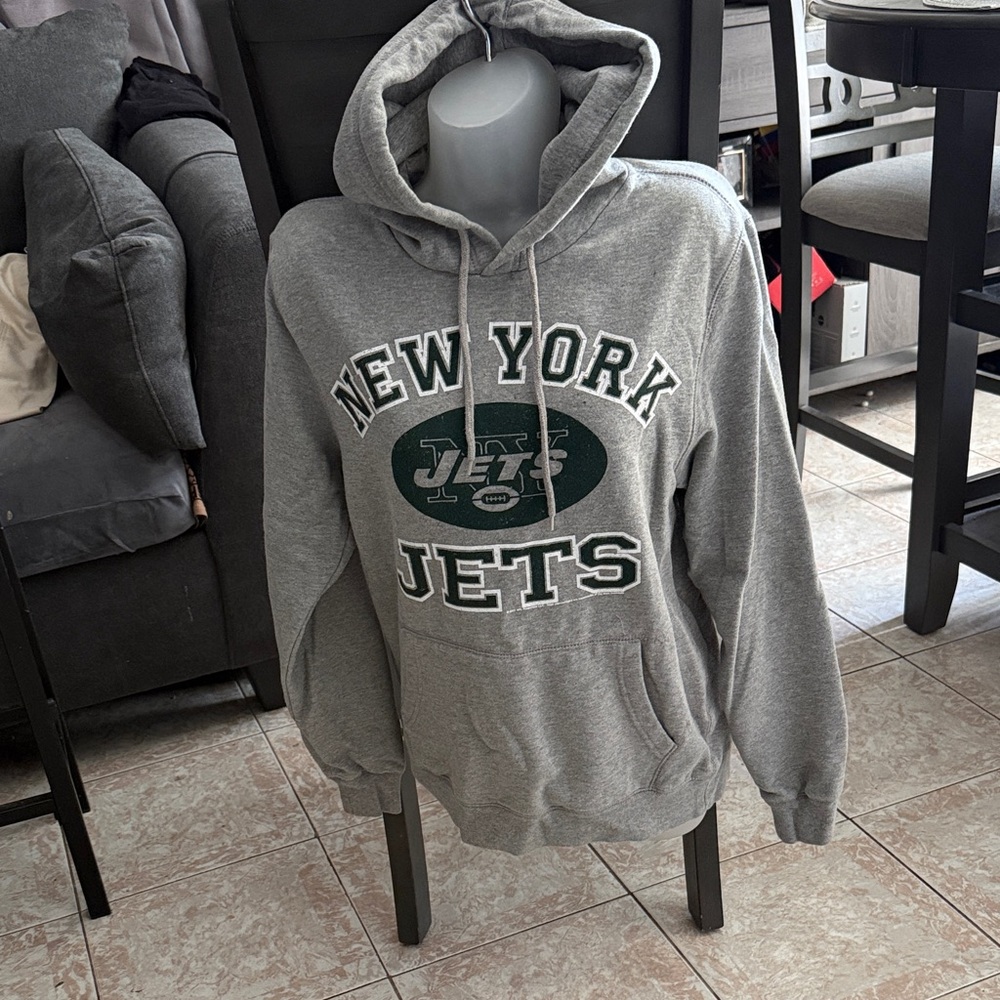 NFL New York Jets Gray Pullover Hoodie with Green Logo